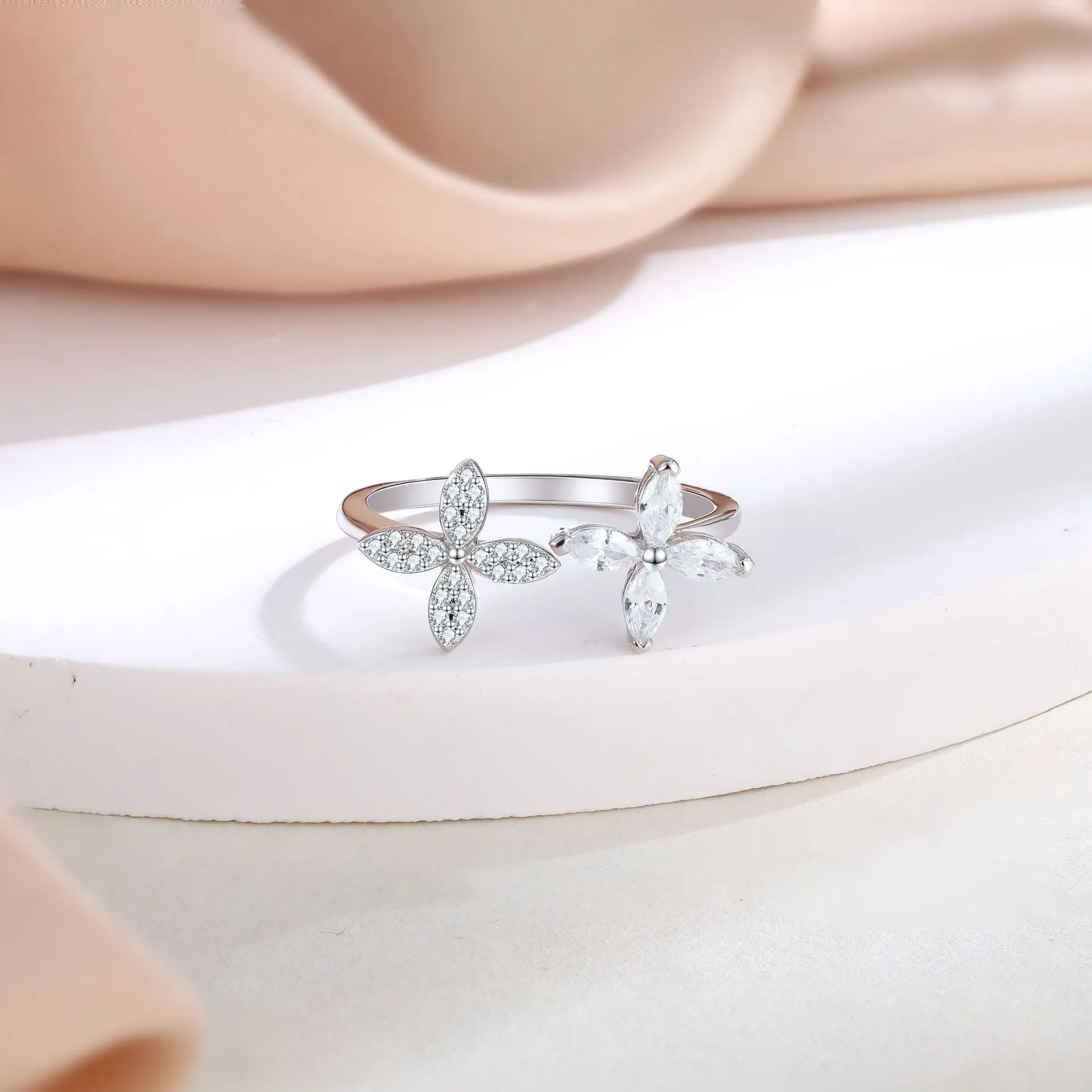 Sterling Silver Open Clover Toi et Moi Ring