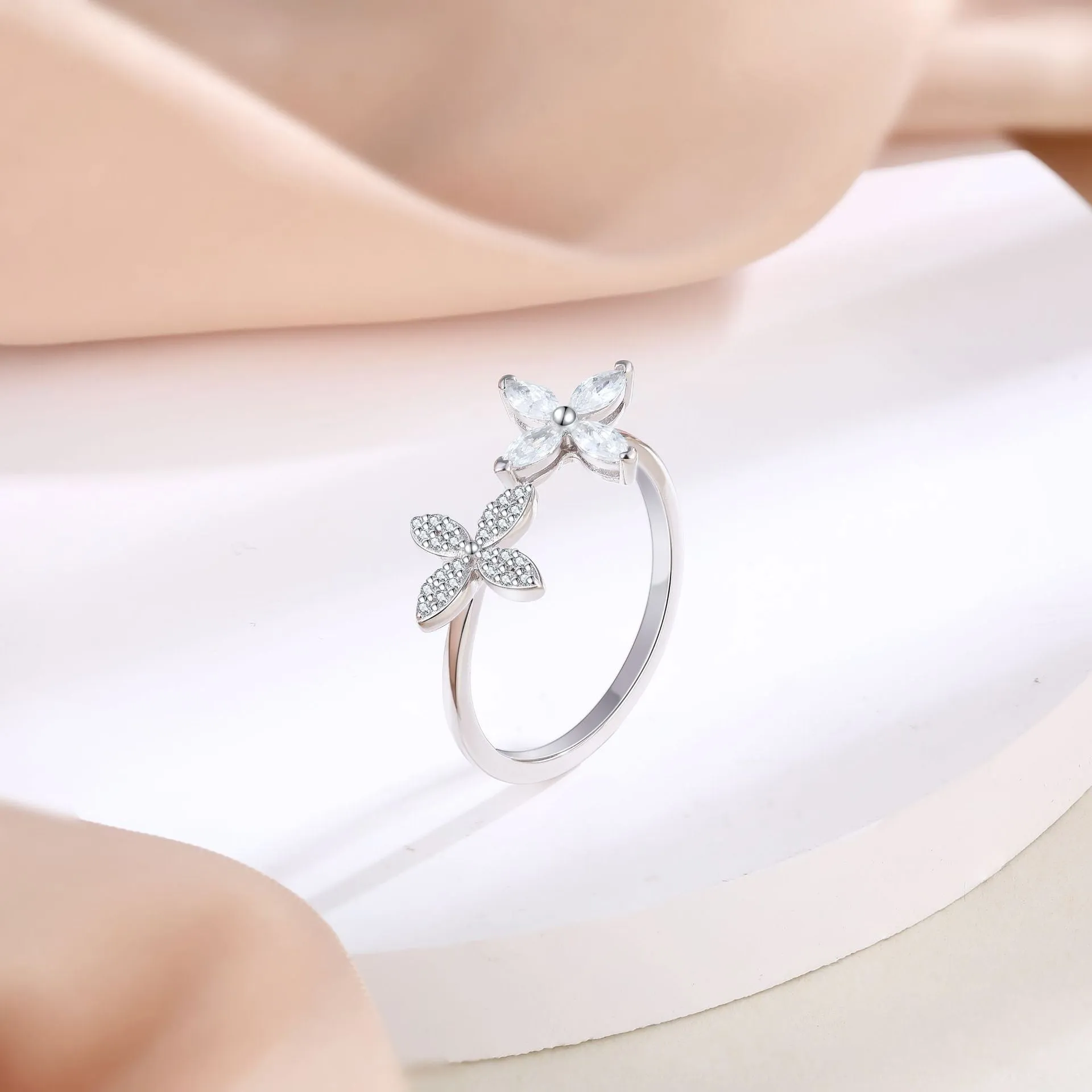 Sterling Silver Open Clover Toi et Moi Ring