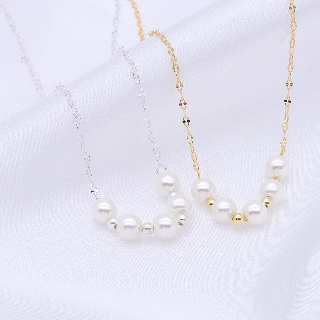 Sterling Silver Pearls Choker Necklace - Gold