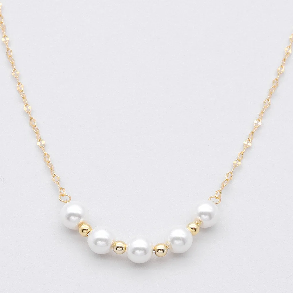 Sterling Silver Pearls Choker Necklace - Gold