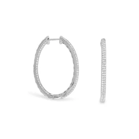 Sterling Silver Rhodium Plated CZ In/Out Hoop Earrings