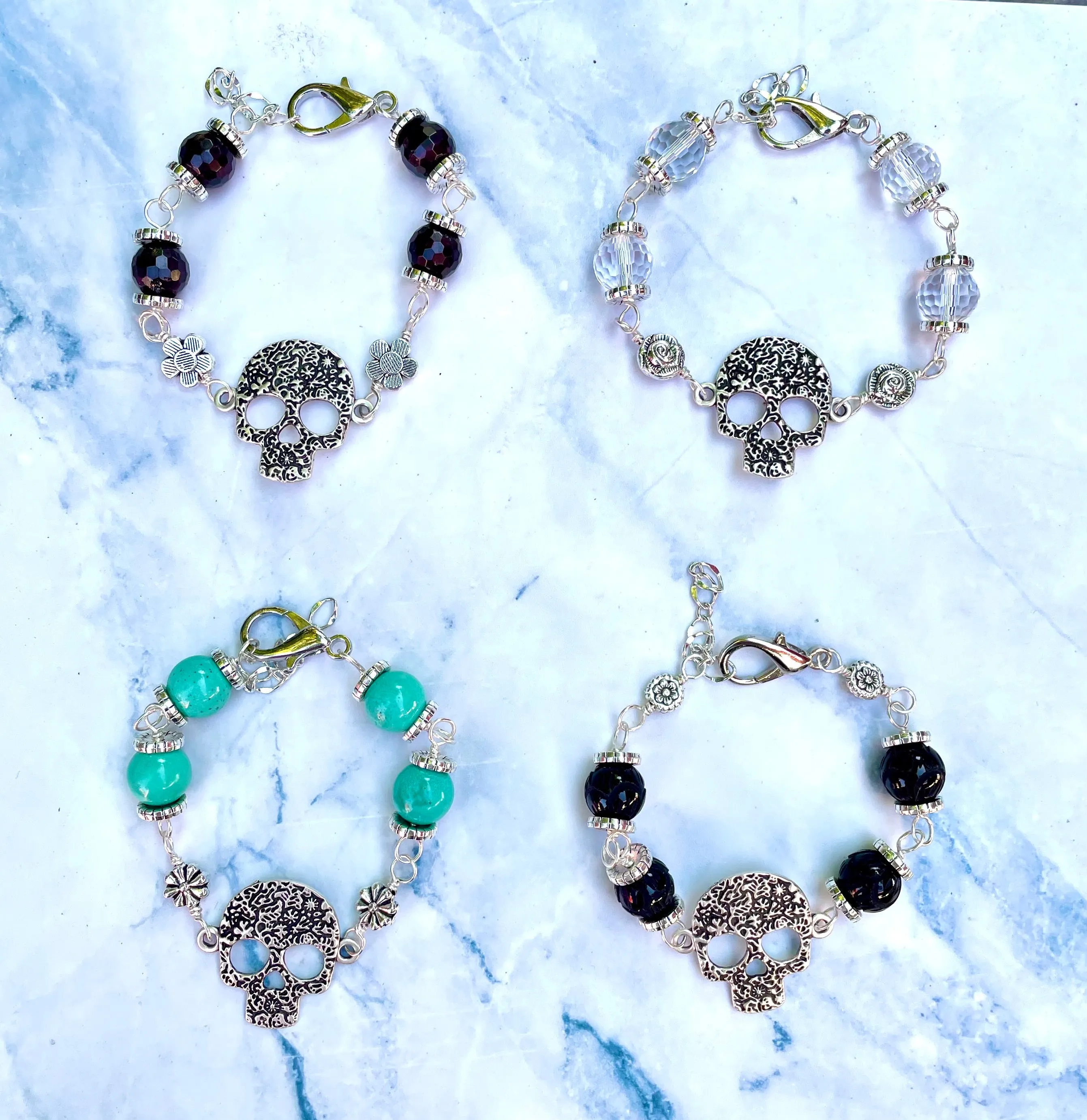 Sugar Skull and Gemstone Bracelets