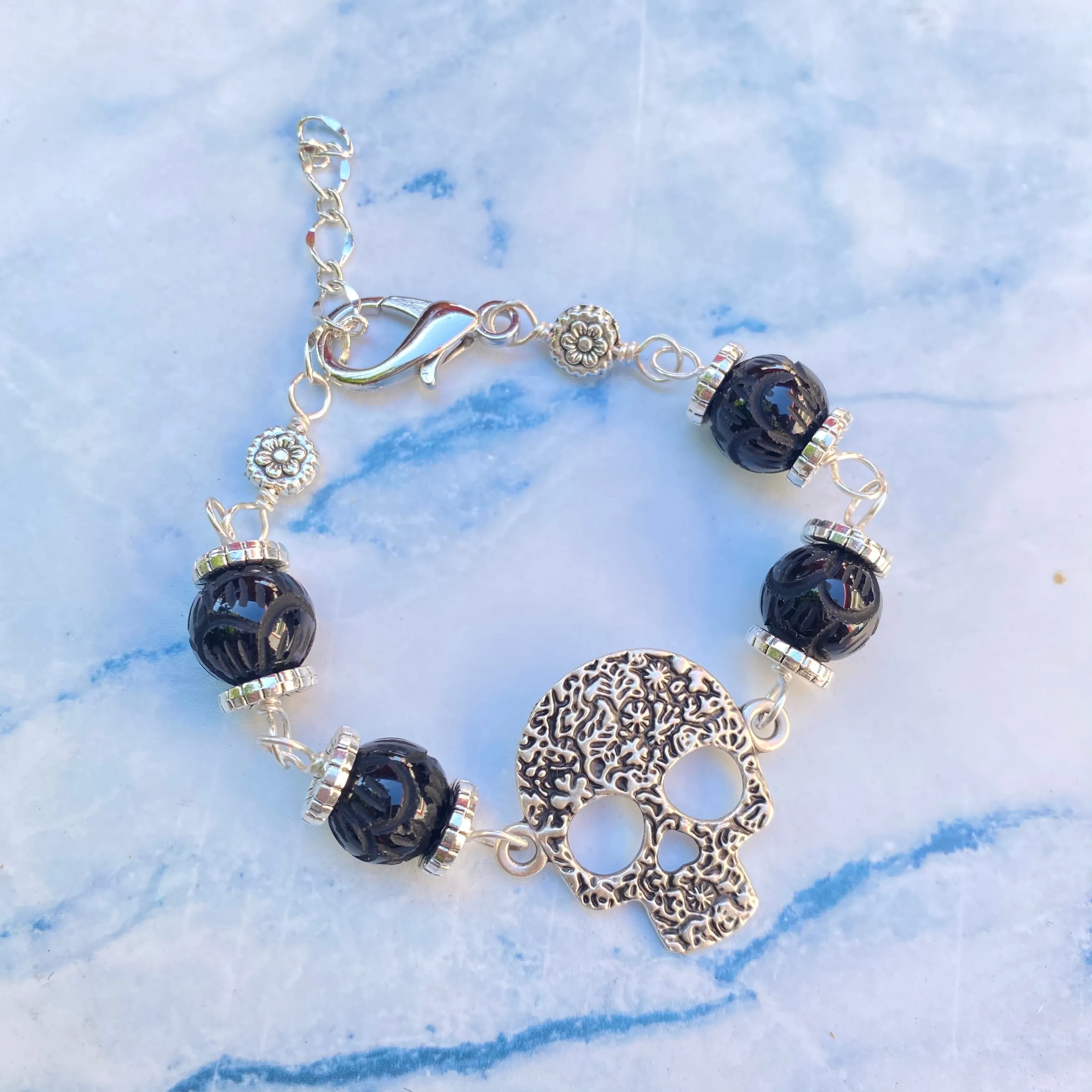 Sugar Skull and Gemstone Bracelets