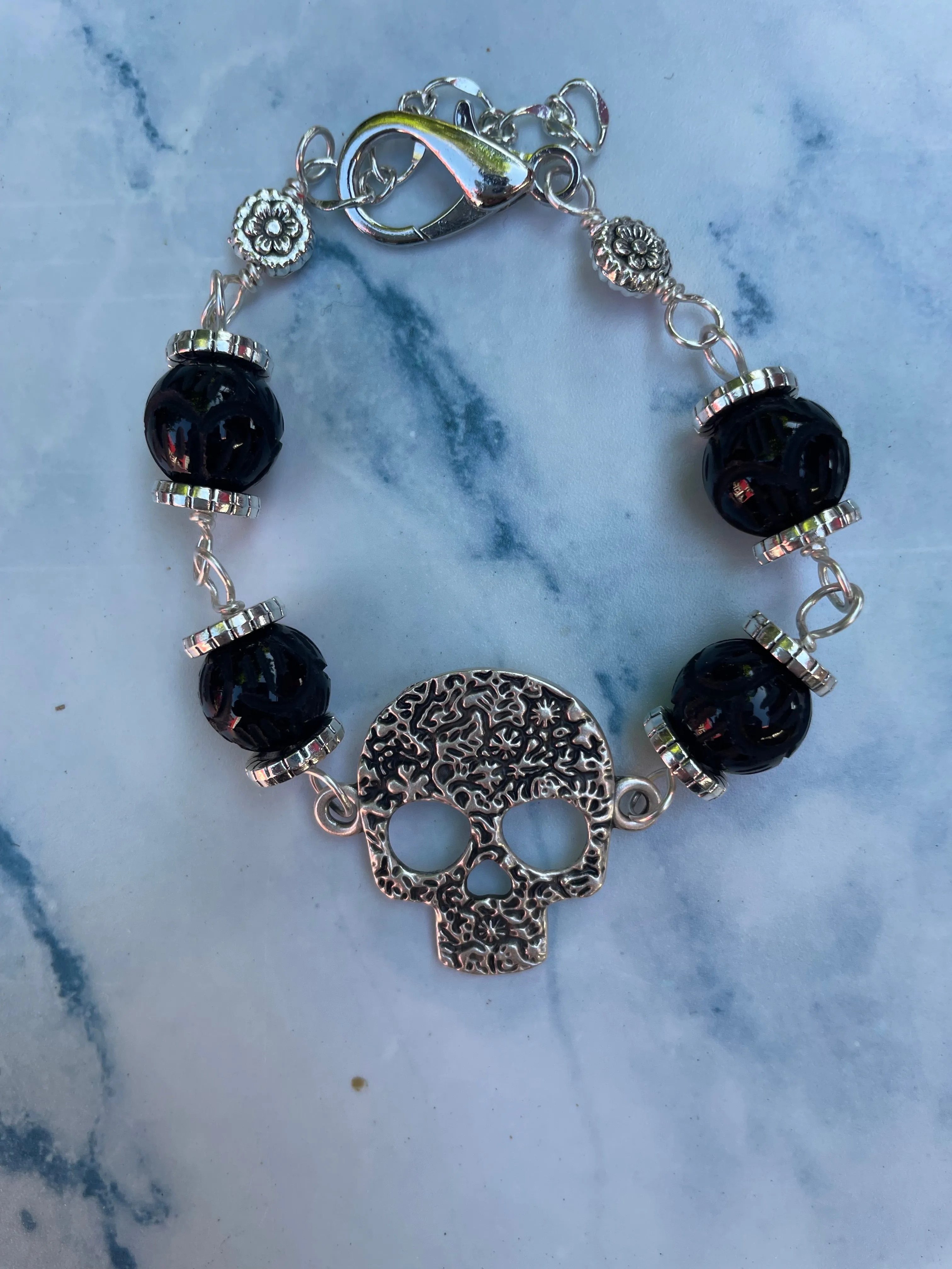 Sugar Skull and Gemstone Bracelets