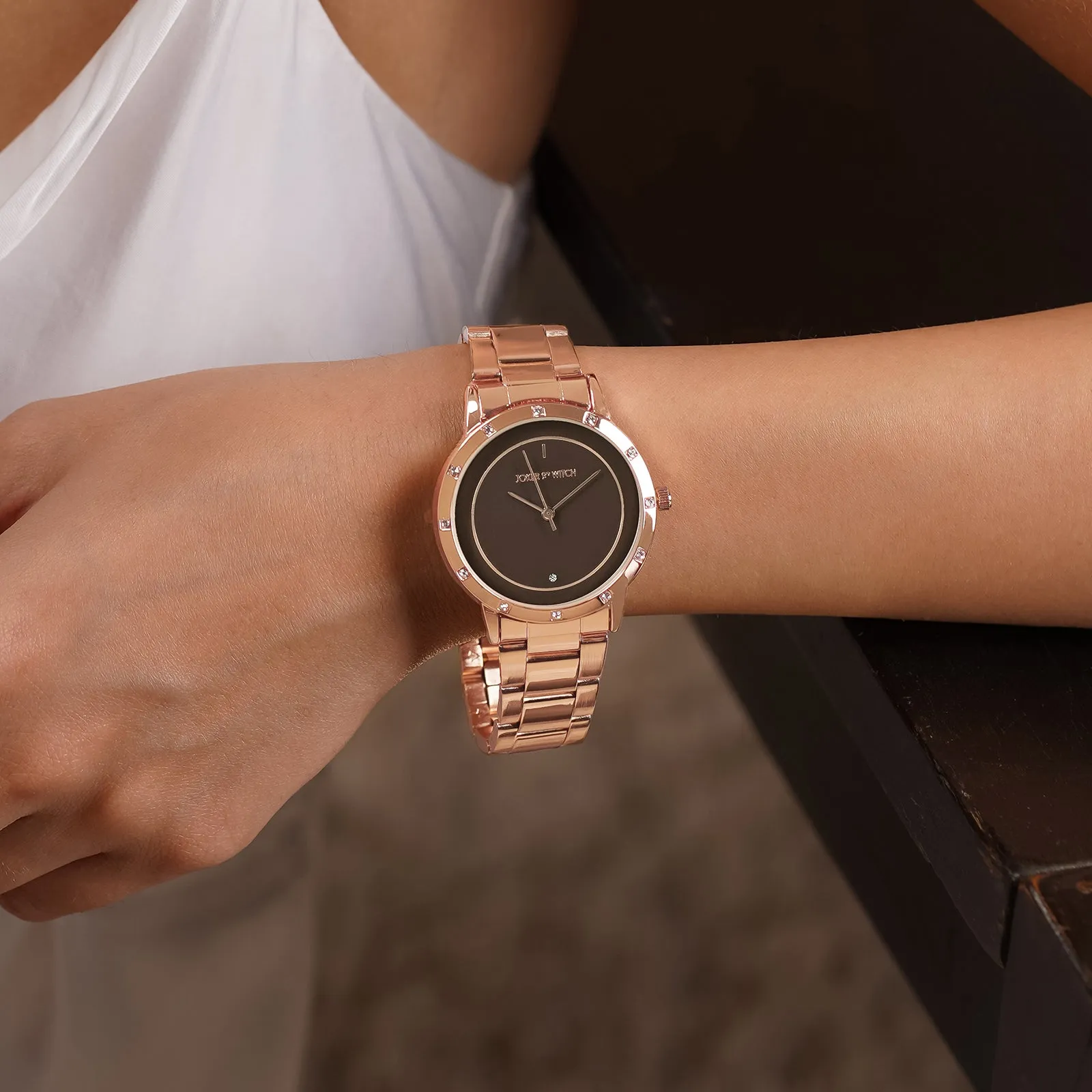 Sunset Brown Dial Metallic Strap Watch