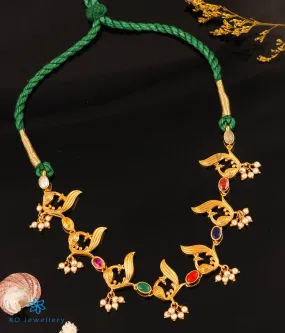 The Pariniti Silver Navratna Peacock Necklace