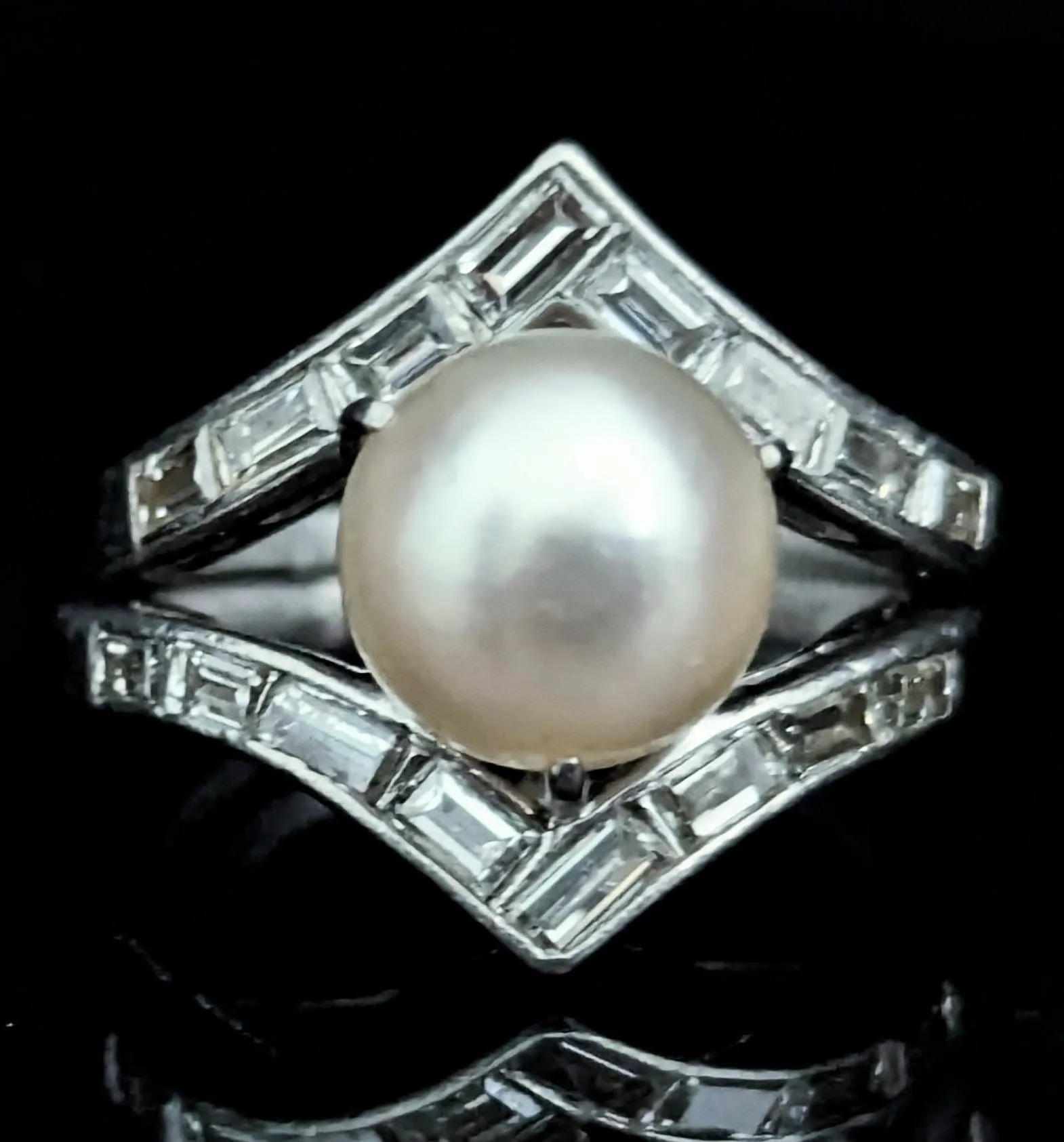 The Polignano - 1950s Pearl Diamonds Platinum Vintage Ring Set