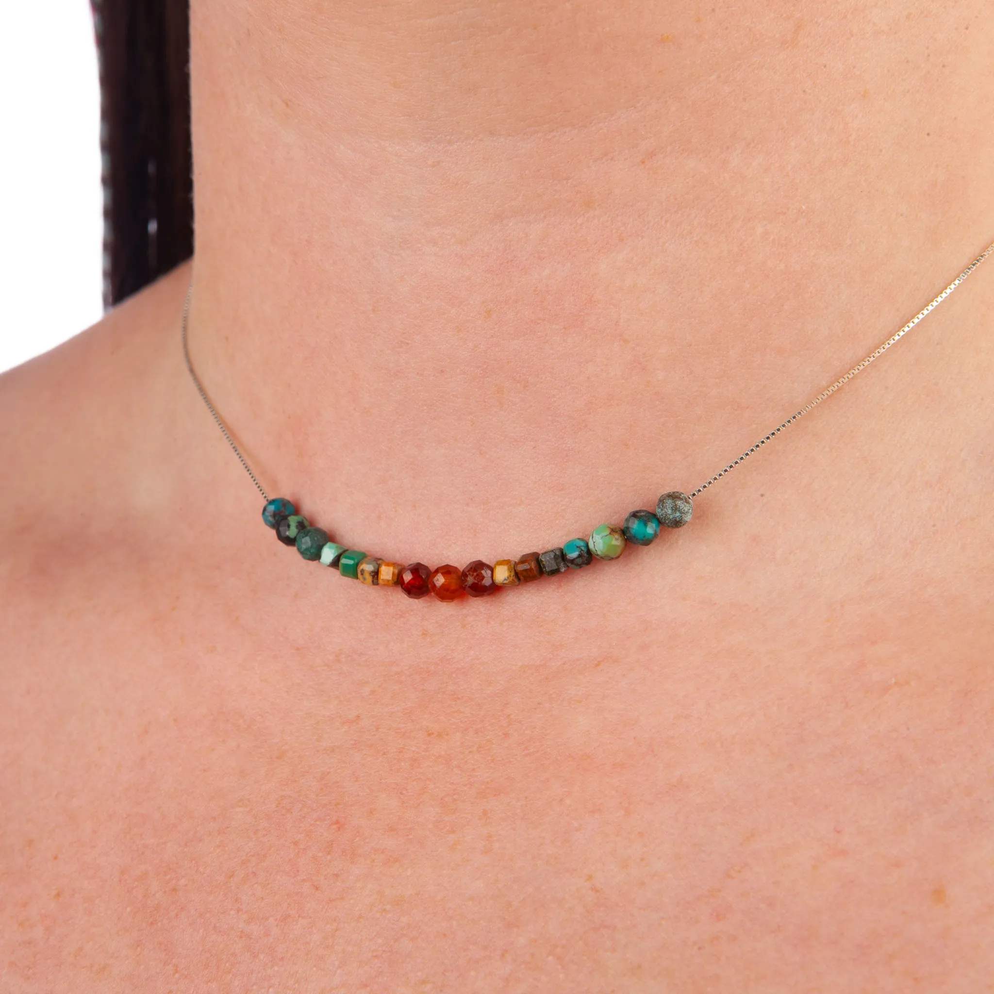 Turquoise & Hessonite Adjustable Slide Chain Gemstone Necklace