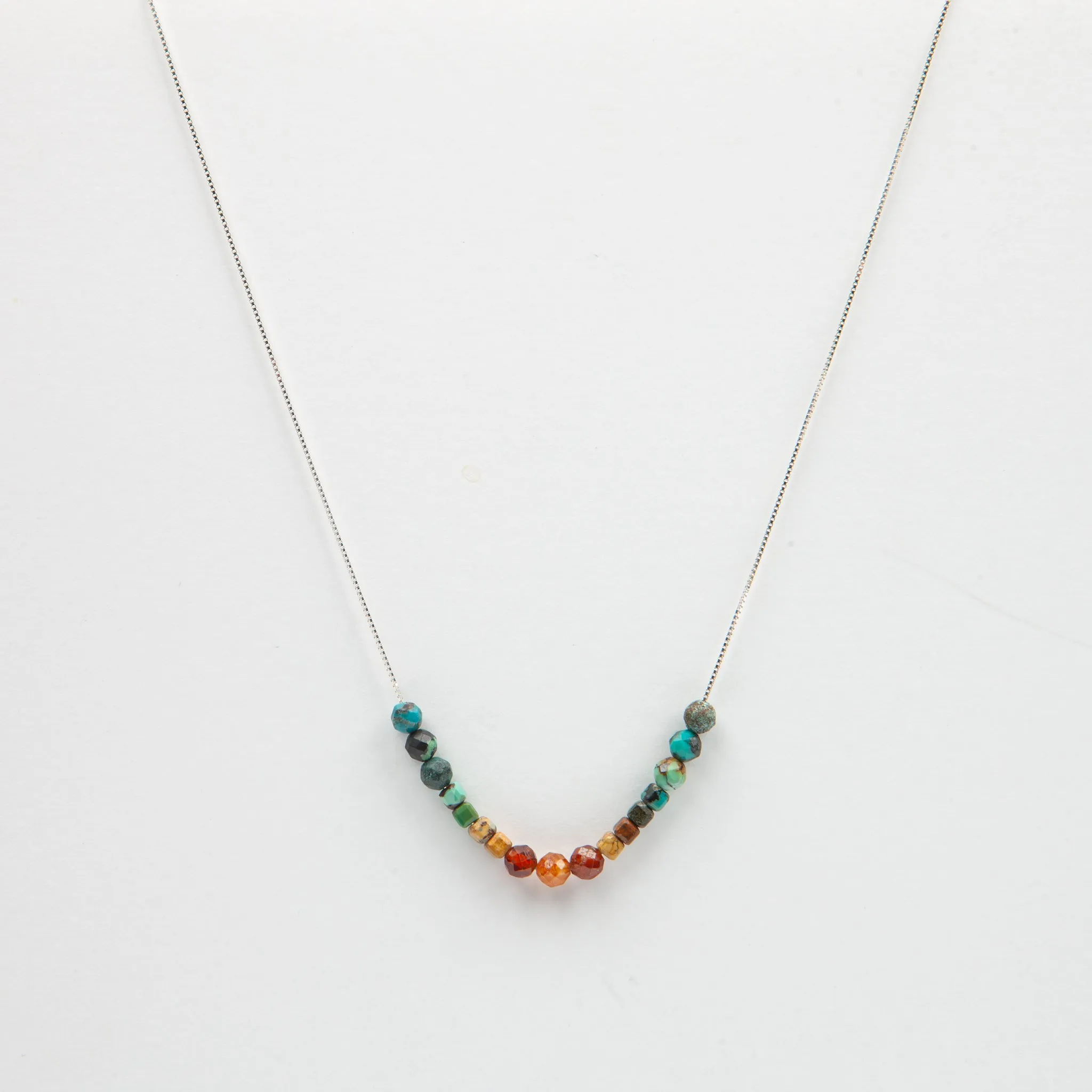 Turquoise & Hessonite Adjustable Slide Chain Gemstone Necklace