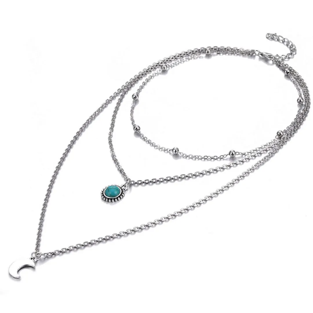 Turquoise And Moon Multi Layered Necklace