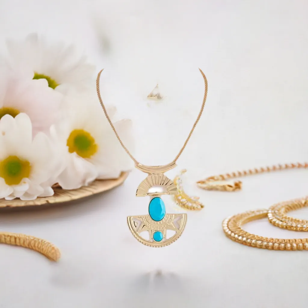 Turquoise Gold Pendant Necklace Set- Clearance-All Sales are Final