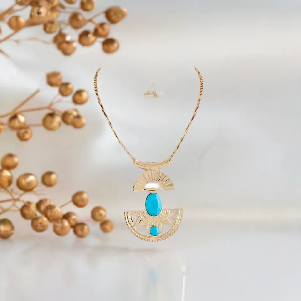 Turquoise Gold Pendant Necklace Set- Clearance-All Sales are Final