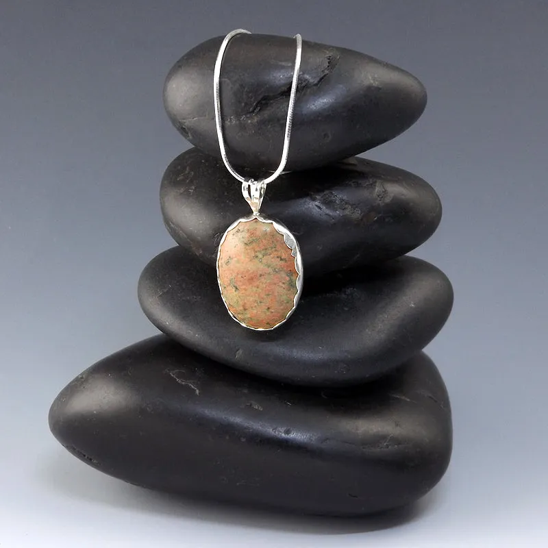 Unakite Jasper, Artisan Cabochon Necklace