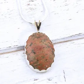 Unakite Jasper, Artisan Cabochon Necklace