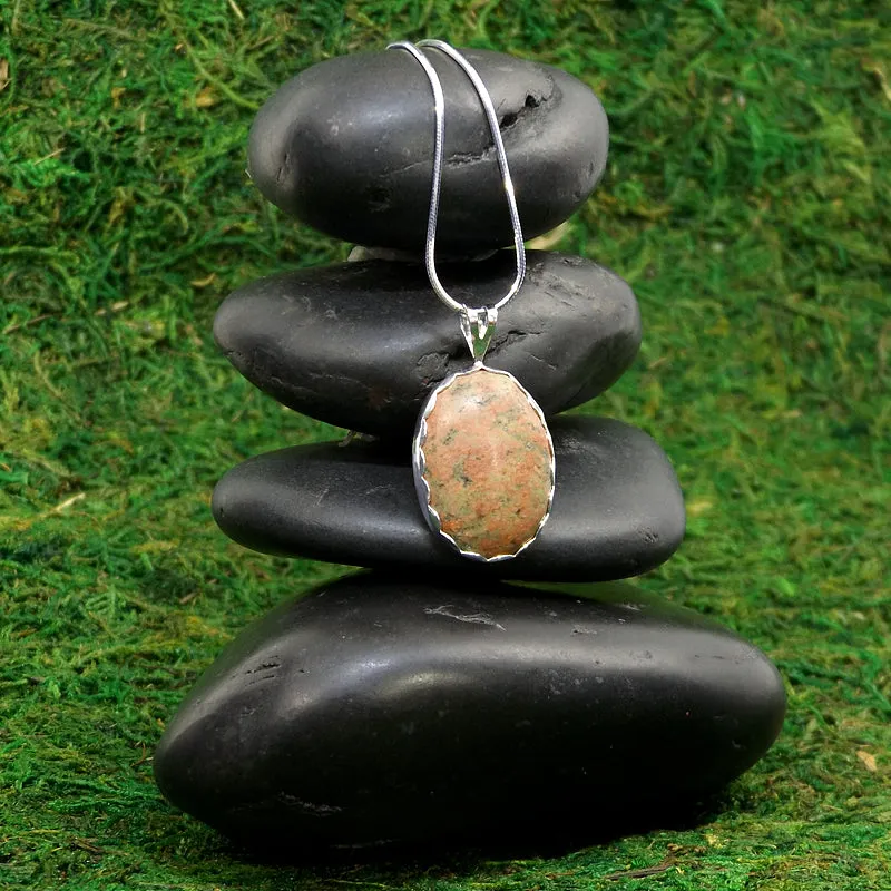 Unakite Jasper, Artisan Cabochon Necklace