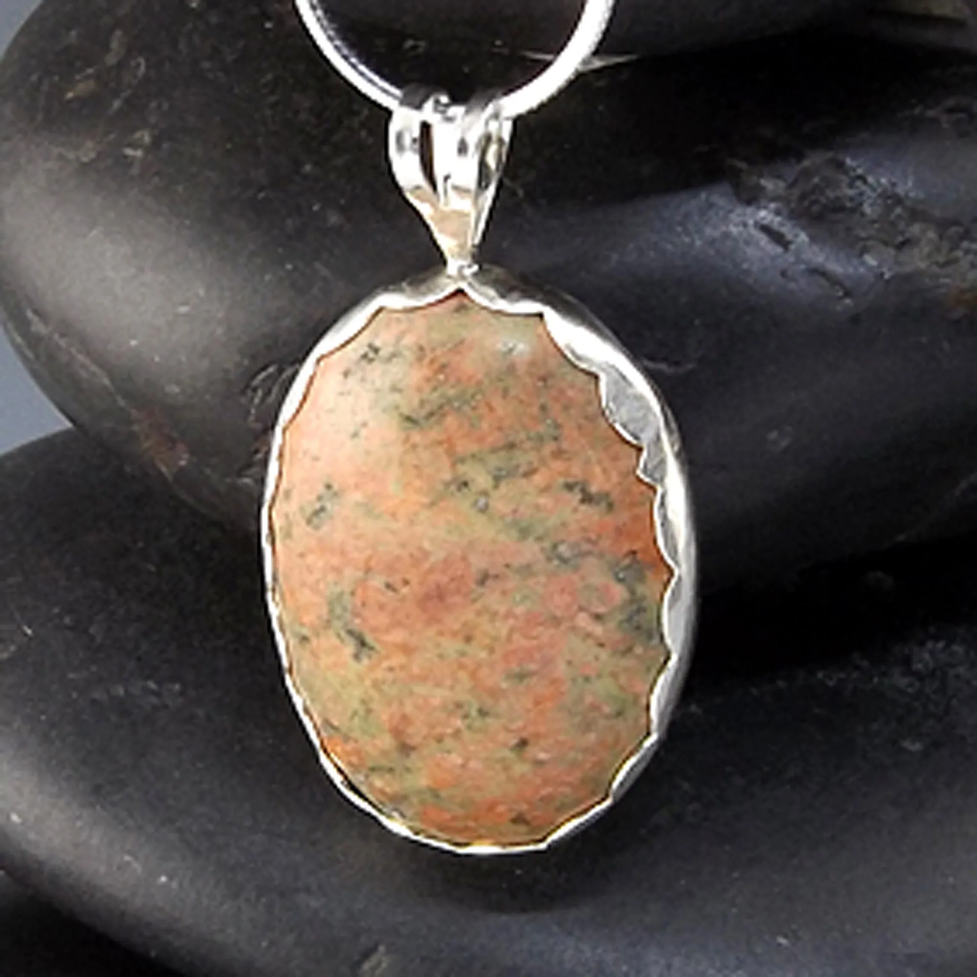 Unakite Jasper, Artisan Cabochon Necklace