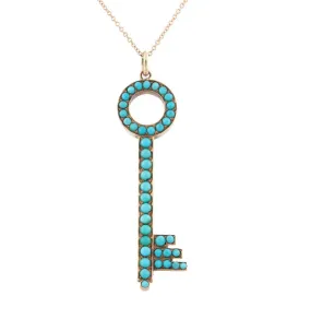 Victorian 14kt Rose Gold   Persian Turquoise Key Pendant Necklace