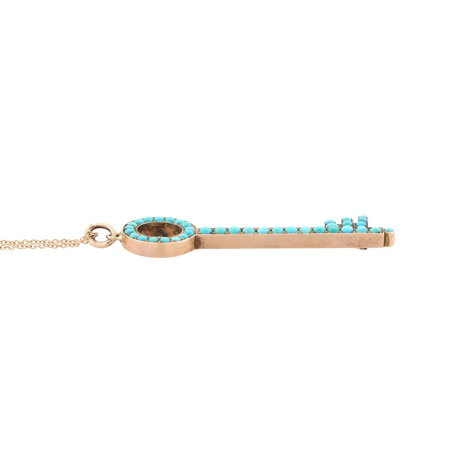 Victorian 14kt Rose Gold   Persian Turquoise Key Pendant Necklace