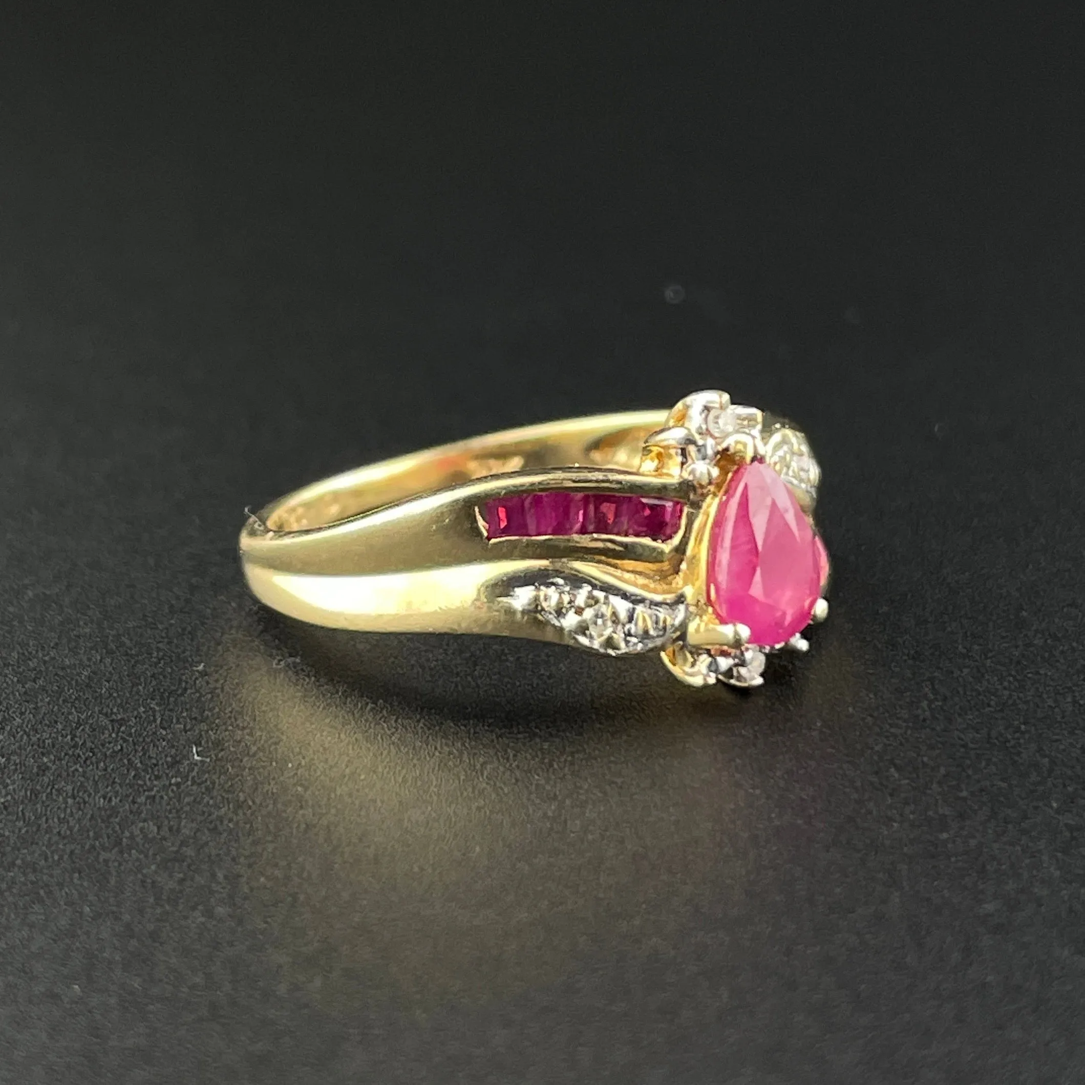 Vintage 10K Gold Diamond Ruby Wide Band Ring, Sz 5 1/2