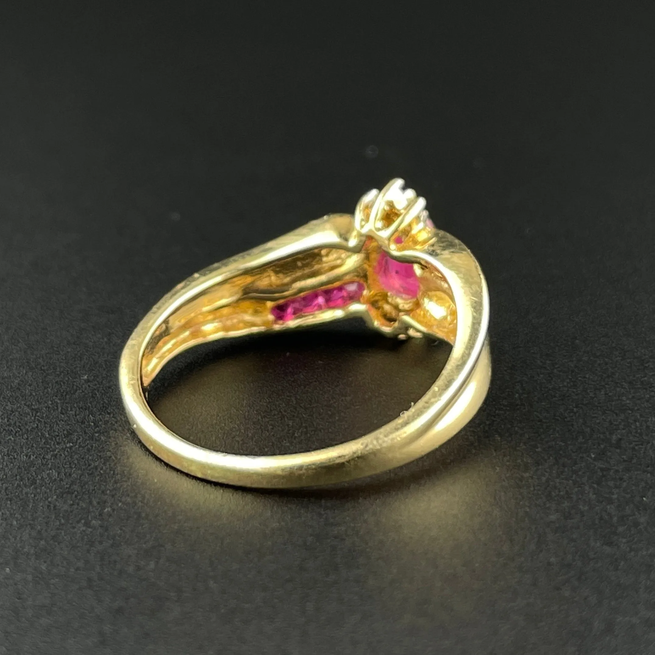 Vintage 10K Gold Diamond Ruby Wide Band Ring, Sz 5 1/2