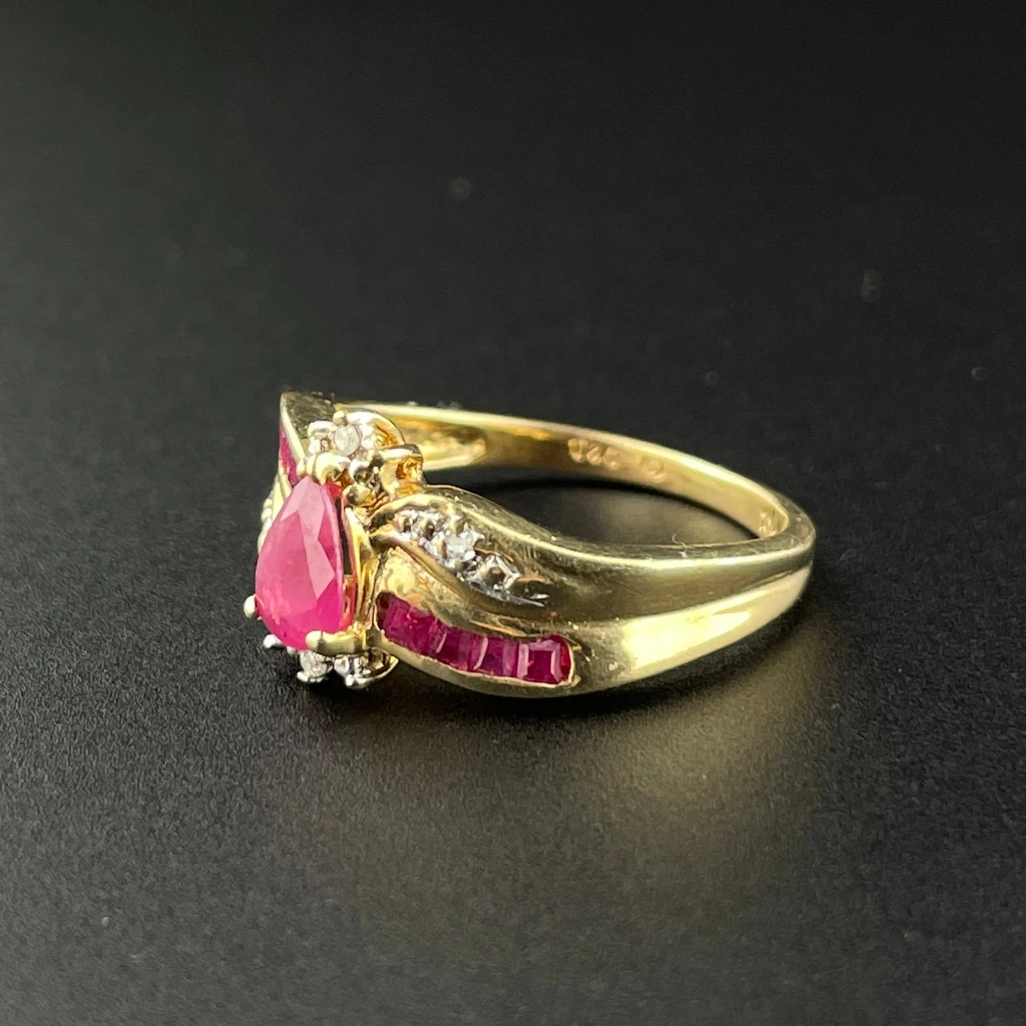 Vintage 10K Gold Diamond Ruby Wide Band Ring, Sz 5 1/2