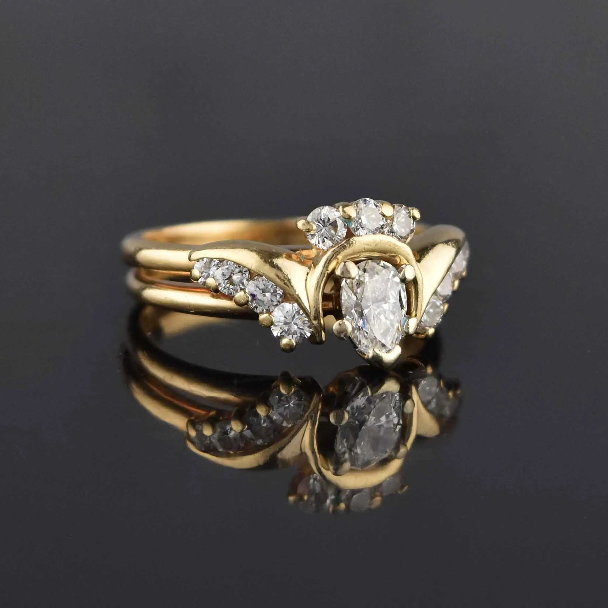 Vintage 14K Gold Pear Diamond Engagement Ring, Crown