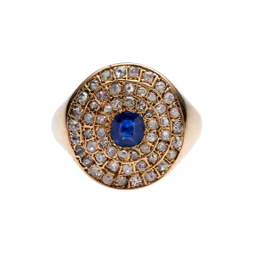 Vintage English 18k Diamond & Sapphire Concentric Circle Ring