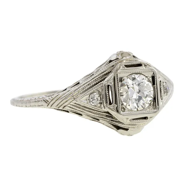 Vintage Filigree Diamond Engagement Ring, Old Euro 0.30ct.