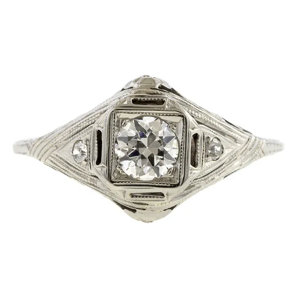 Vintage Filigree Diamond Engagement Ring, Old Euro 0.30ct.