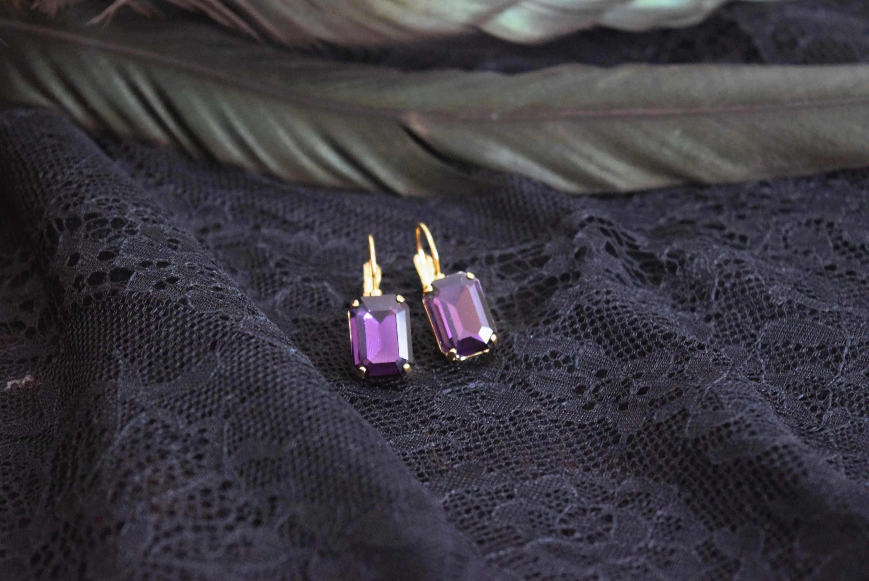 Violet Purple Aurora Crystal Earrings - Medium Octagon