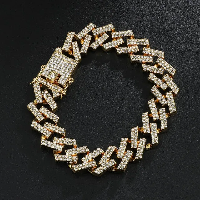 Watch  Chain Bracelet Bling Iced Out Crystal 15MM Paved Rhinestone Zircon Set for Men