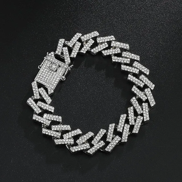 Watch  Chain Bracelet Bling Iced Out Crystal 15MM Paved Rhinestone Zircon Set for Men