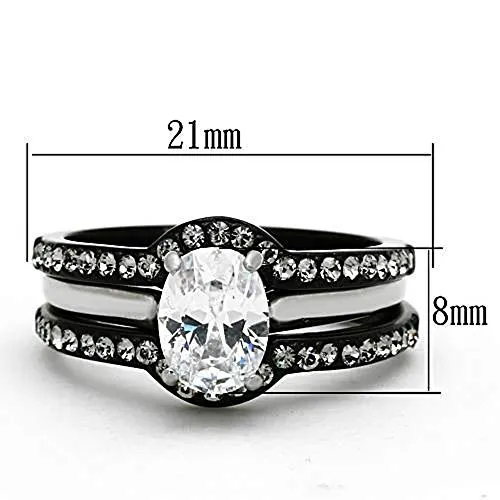 WildKlass Stainless Steel Ring Wedding Two-Tone IP Black Women AAA Grade CZ Clear