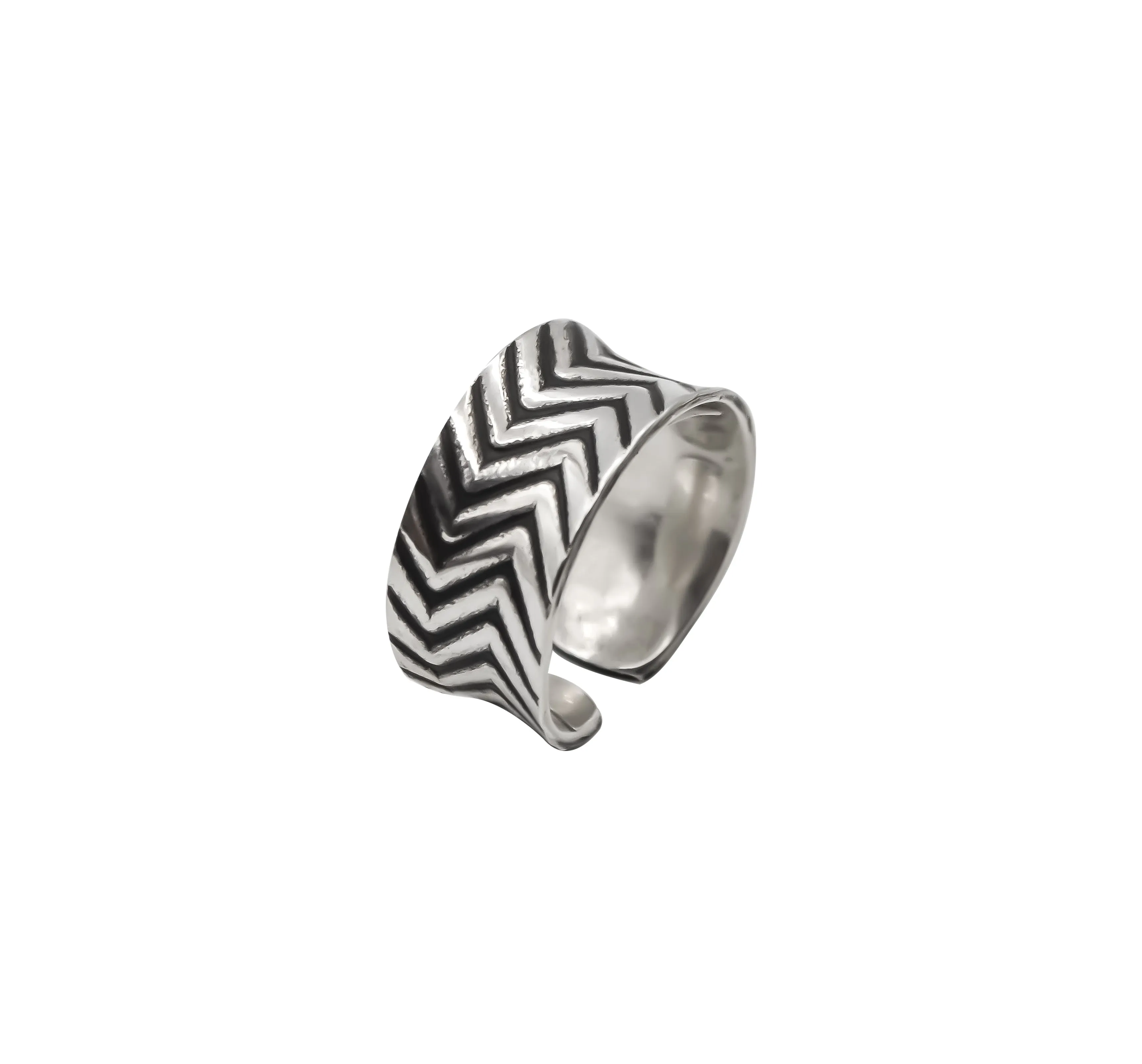 Zig Zag Hand Roller Printed Sterling Silver Ring