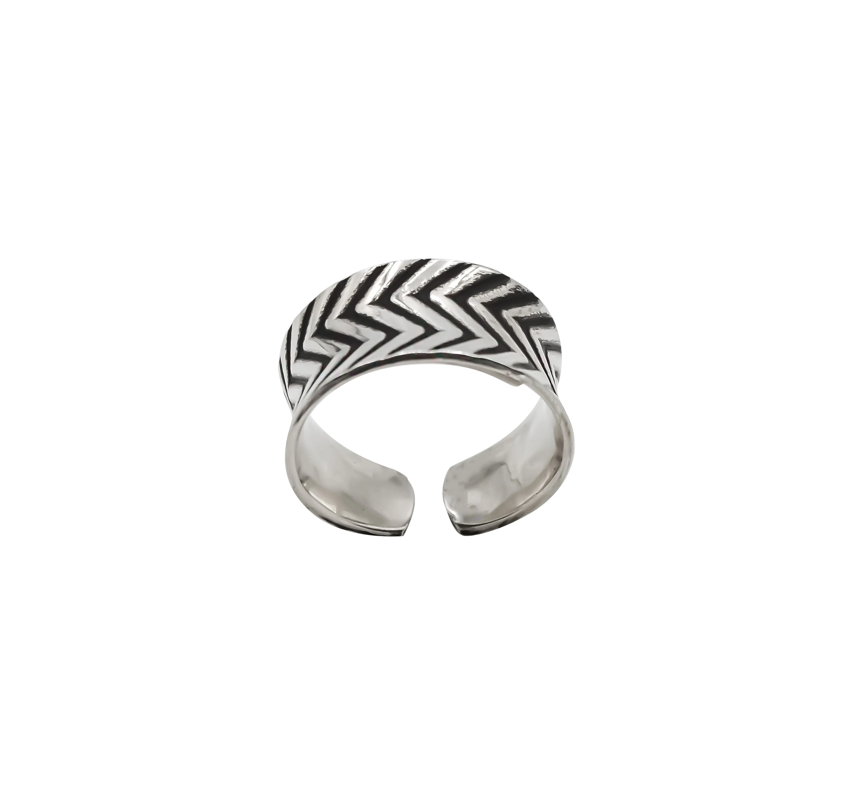 Zig Zag Hand Roller Printed Sterling Silver Ring