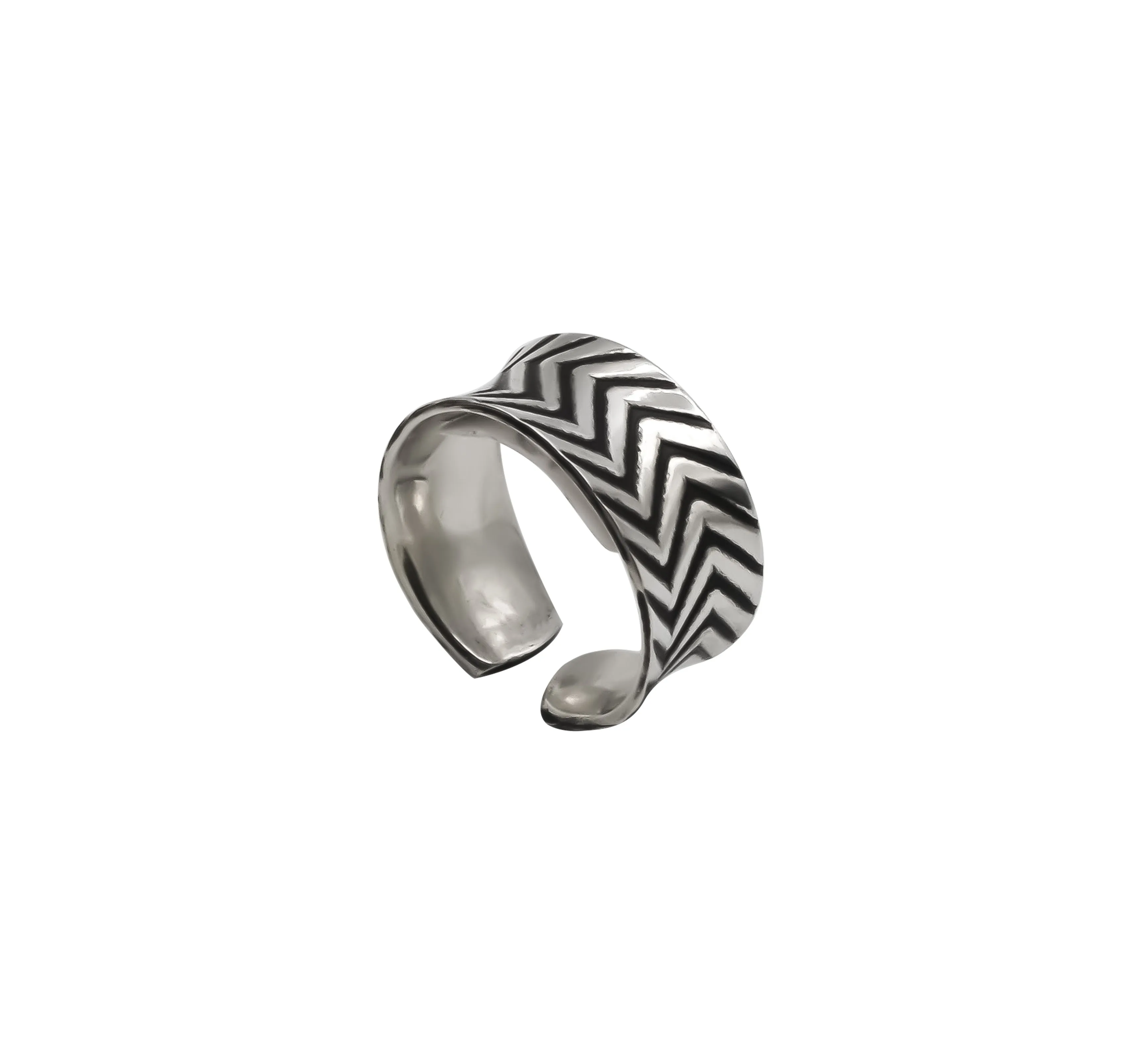 Zig Zag Hand Roller Printed Sterling Silver Ring