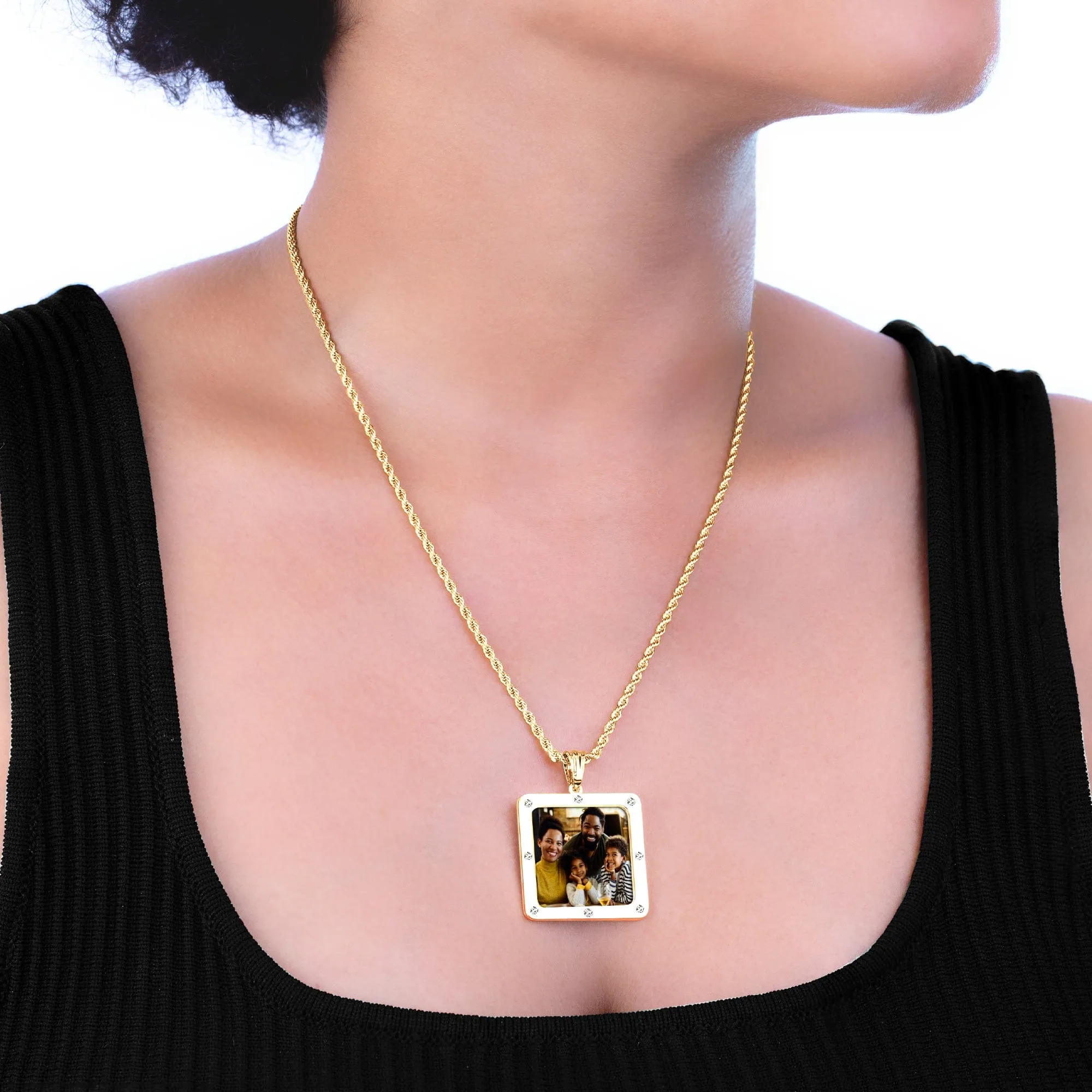 Zirconia Square Photo Pendant